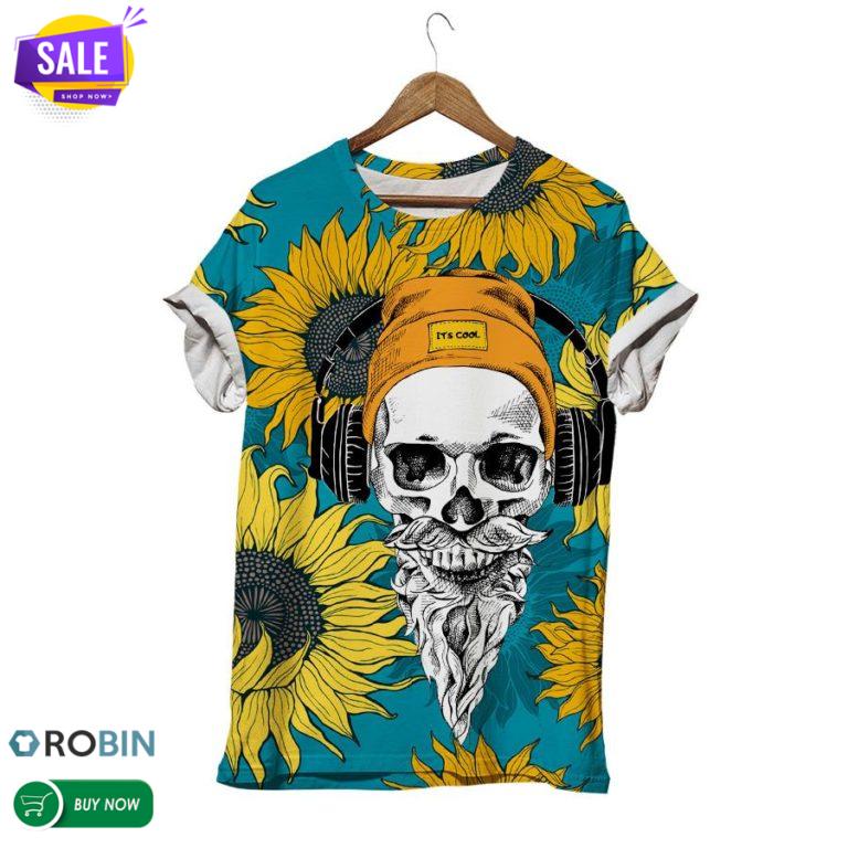 Cool Skull Wearing Headphone  3D All Over Print T-Shirt