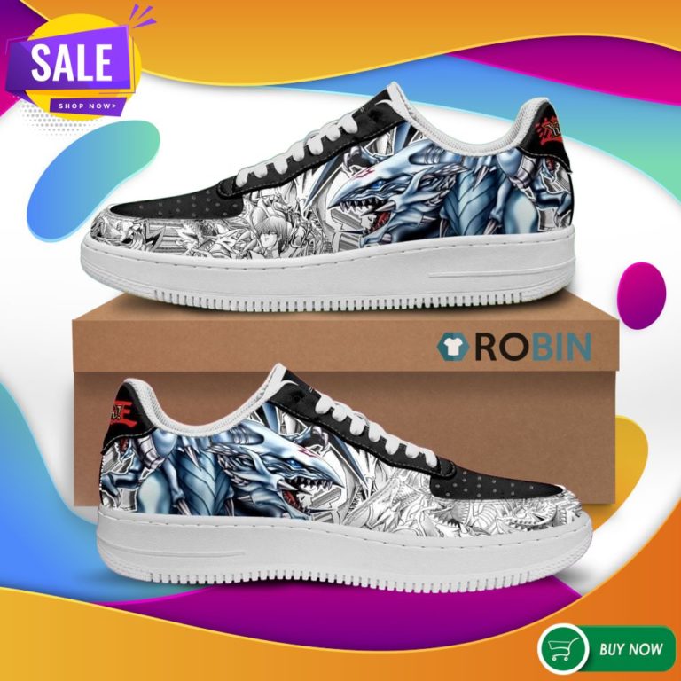 Yugioh Shoes Blue Eyes White Dragon Air Force Sneakers Yu Gi Oh Anime Custom NAF Shoes