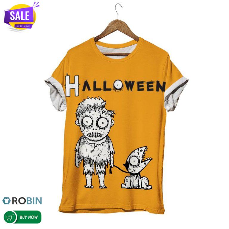 Halloween Zombie And His Dog   3D All Over Print T-Shirt