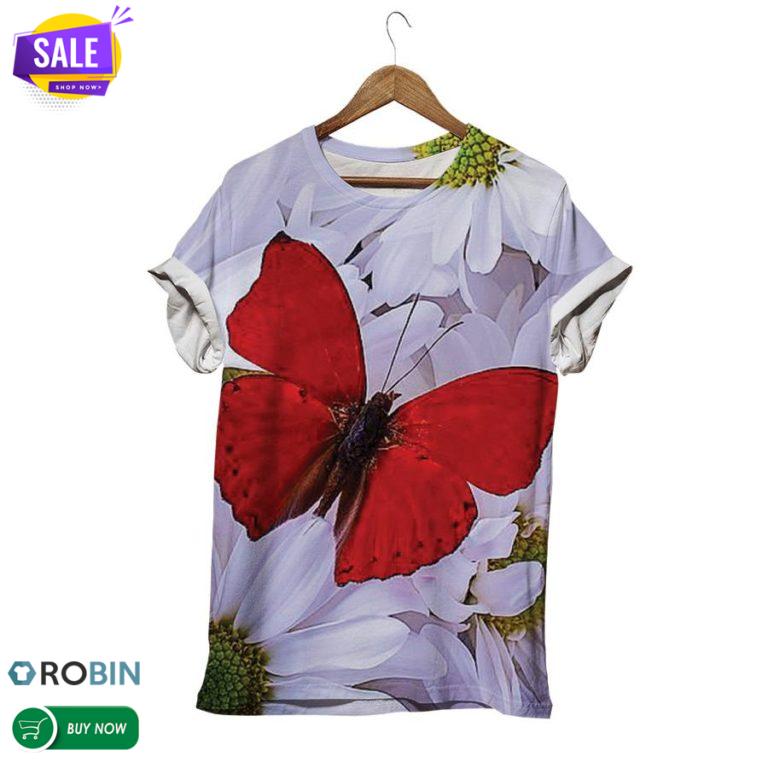 Red Giant Butterfly Floral  3D All Over Print T-Shirt