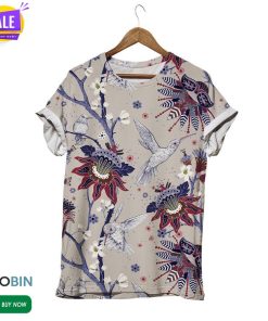 White Hummingbird With Wnter Flowers  3D All Over Print T-Shirt
