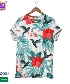 Hummingbird With Red Hibiscus  3D All Over Print T-Shirt