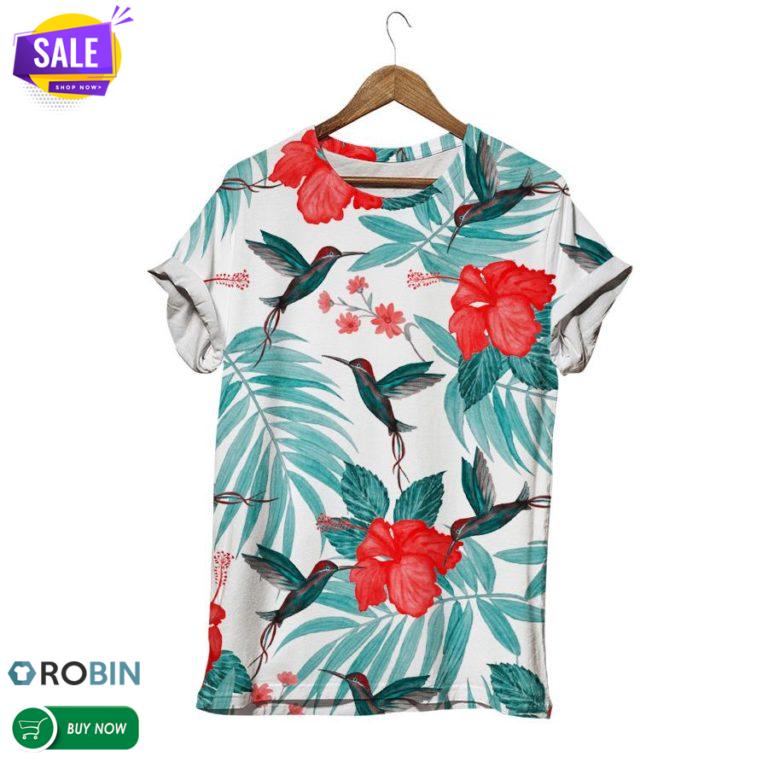 Hummingbird With Red Hibiscus  3D All Over Print T-Shirt