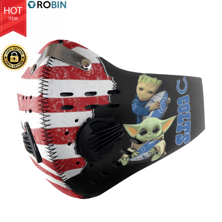 Baby Yoda And Groot Hug Indianapolis Colts Face Mask with N95 Filter