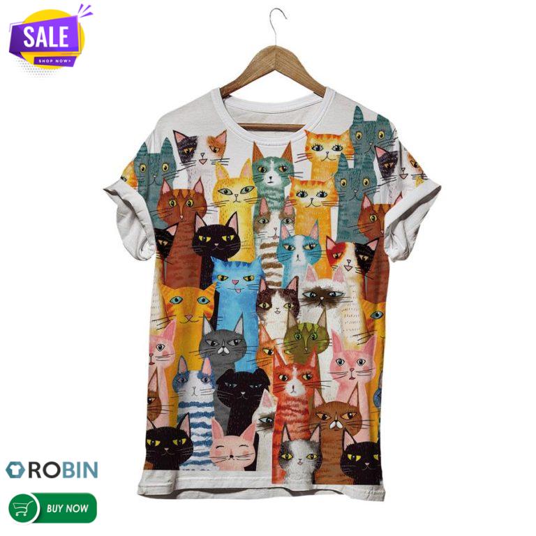Cartoon Cats Emotions  3D All Over Print T-Shirt