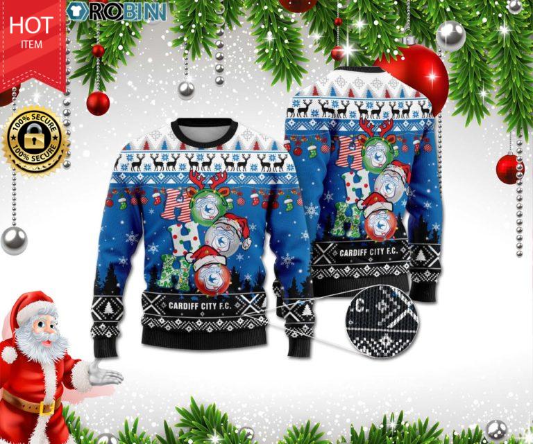 Cardiff City F.C Ho Ho Ho 3D Print Christmas Wool Sweater
