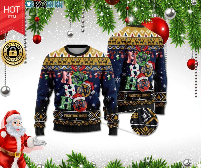 Notre Dame Fighting Irish Ho Ho Ho 3D Print Christmas Wool Sweater