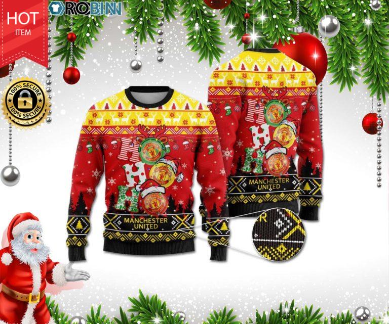 Manchester United Ho Ho Ho 3D Print Christmas Wool Sweater