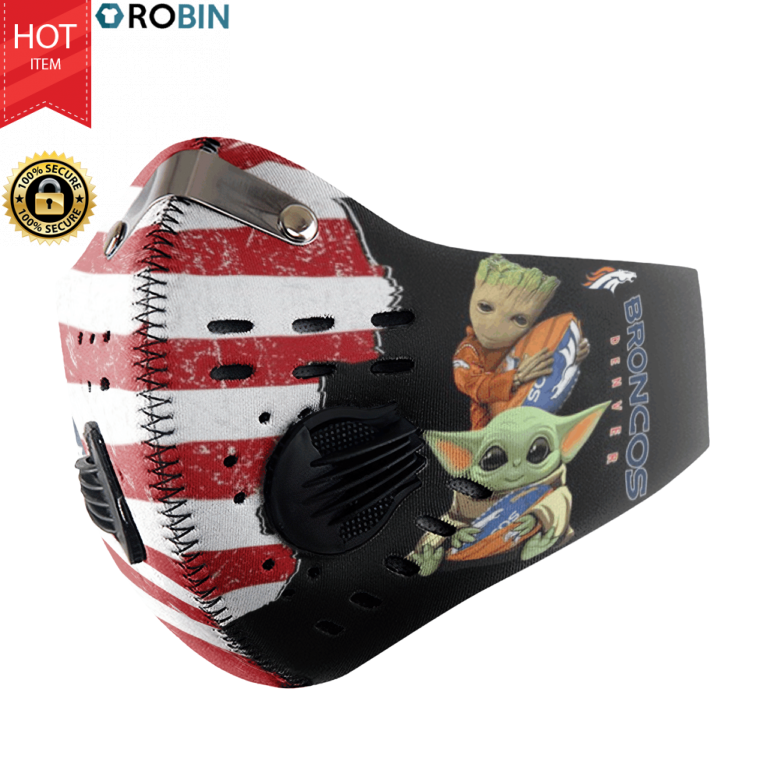 Baby Yoda And Groot Hug Denver Broncos Face Mask with N95 Filter