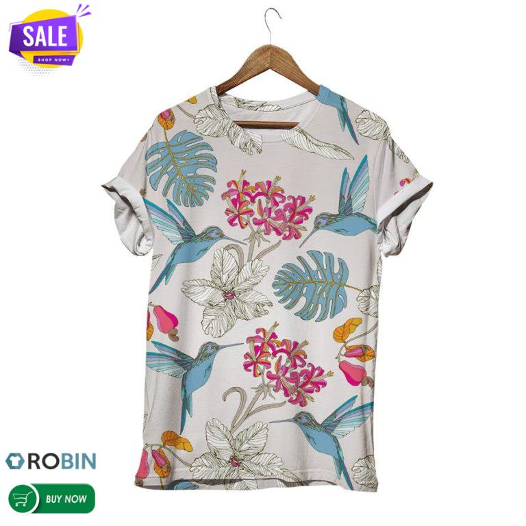 Wildflowers Hummingbird Spring  3D All Over Print T-Shirt