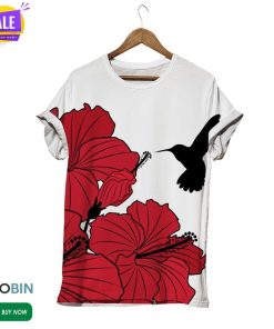 Hummingbird With Red Flowers  3D All Over Print T-Shirt