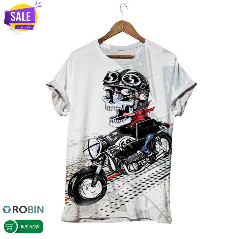 Skull Motobike Racer  3D All Over Print T-Shirt