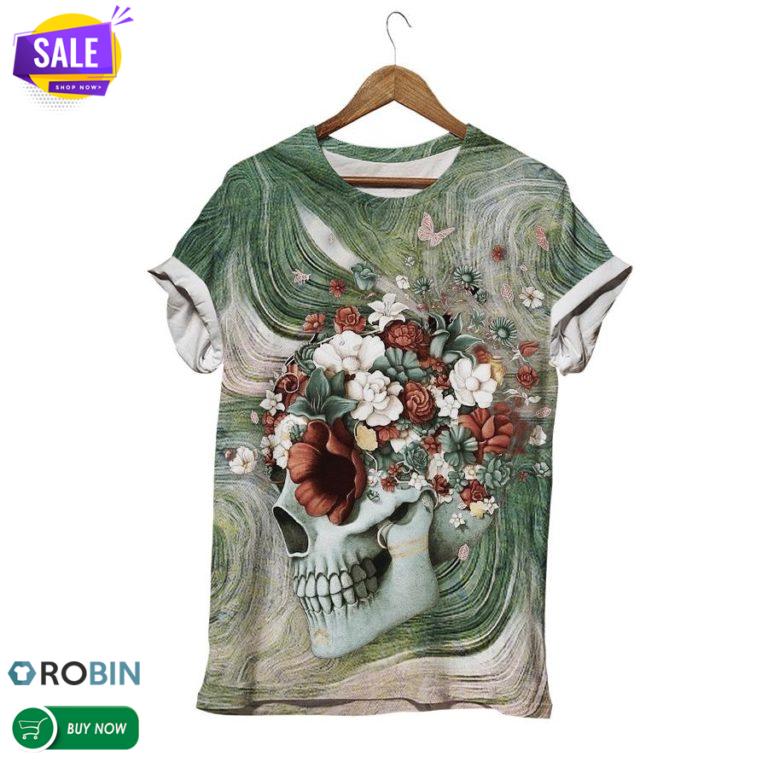 Flower Lady Skull  3D All Over Print T-Shirt