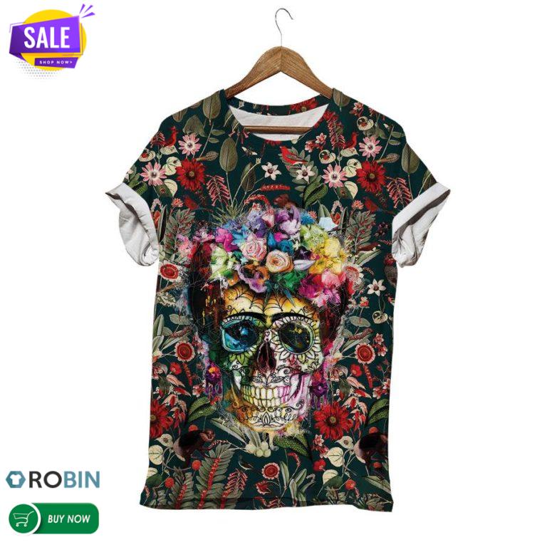 Colorful Flowers Skull  3D All Over Print T-Shirt
