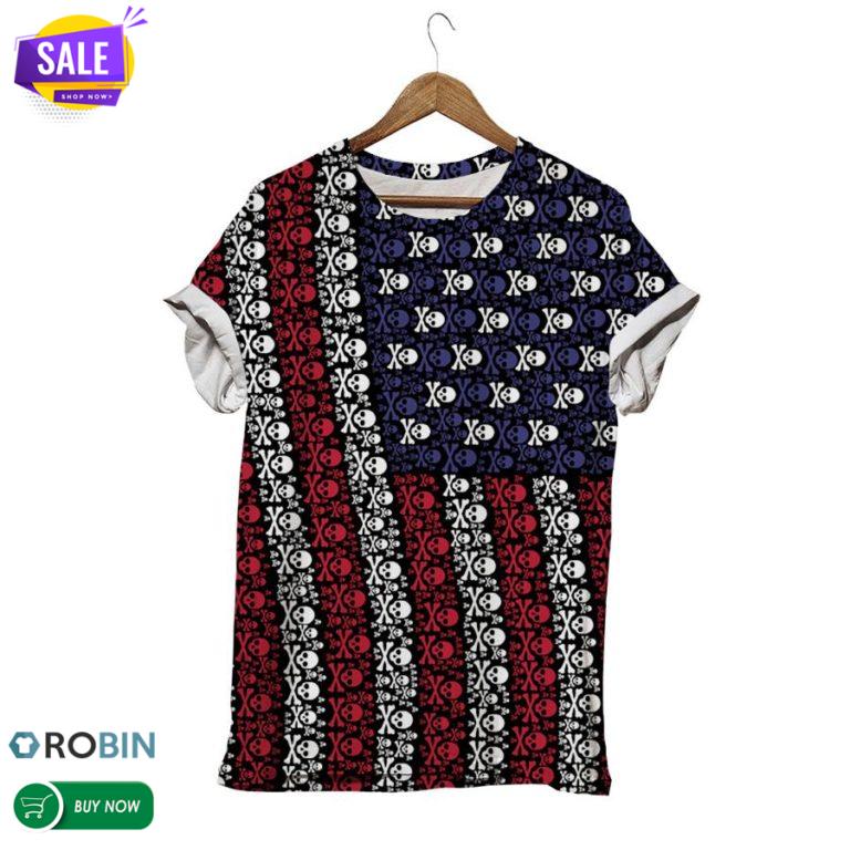 Patriotic Flag Skull  3D All Over Print T-Shirt