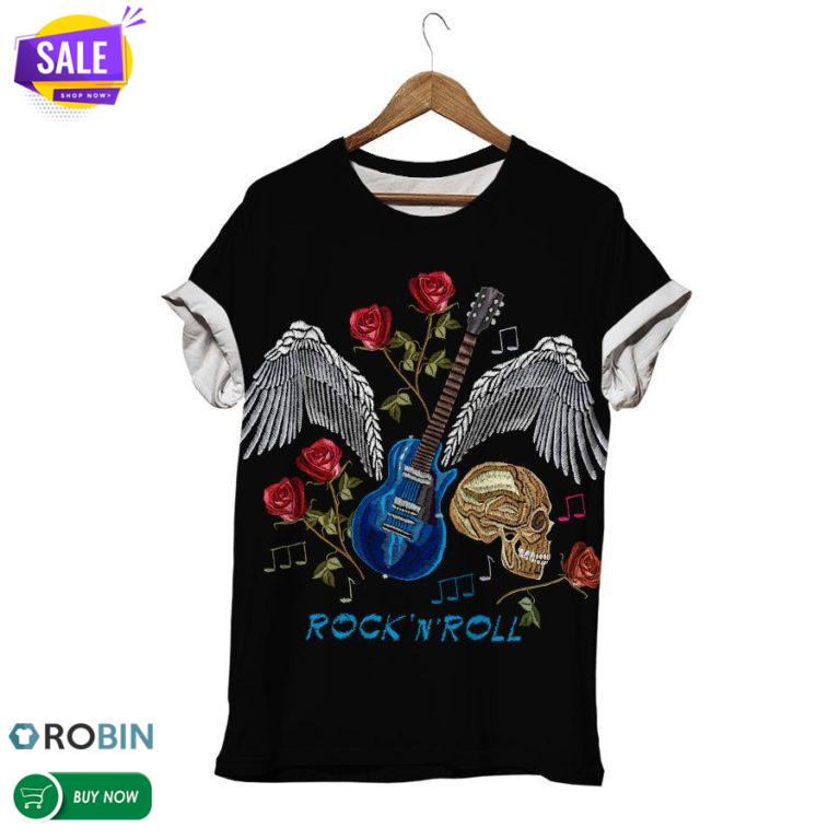 Wing Guitar Rose Skull  3D All Over Print T-Shirt