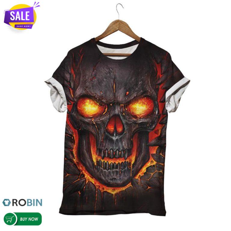 Skull On Fire  3D All Over Print T-Shirt