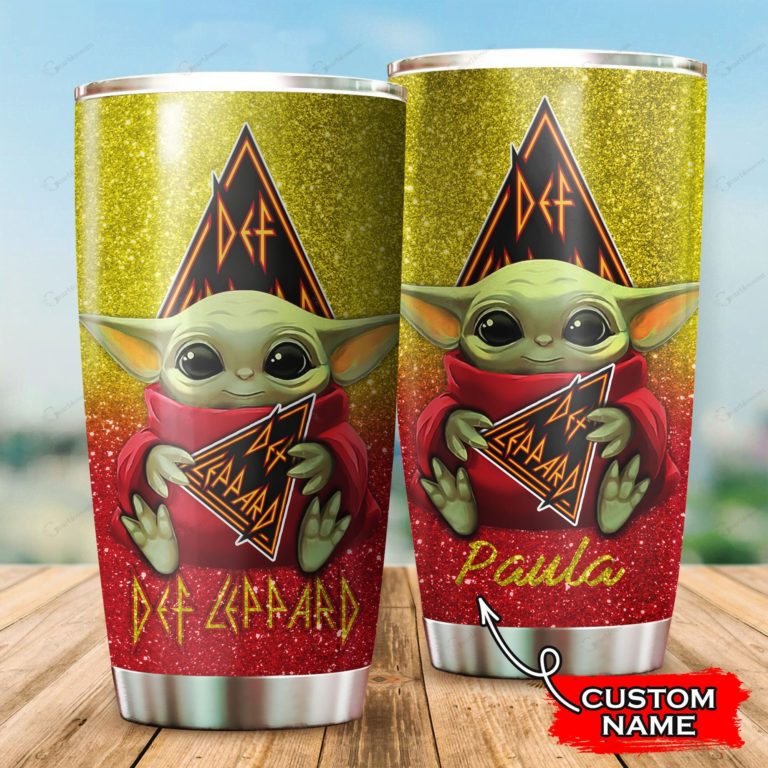 Baby Yoda Hug Def Leppard Band Tumbler Cup