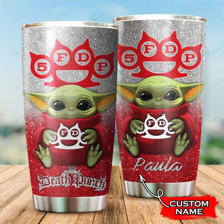 Baby Yoda Hug Five Finger Death Punch Band Tumbler Cup