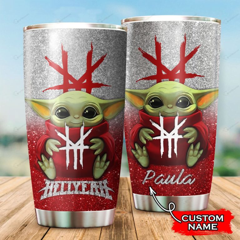 Baby Yoda Hug Hellyeah Band Tumbler Cup