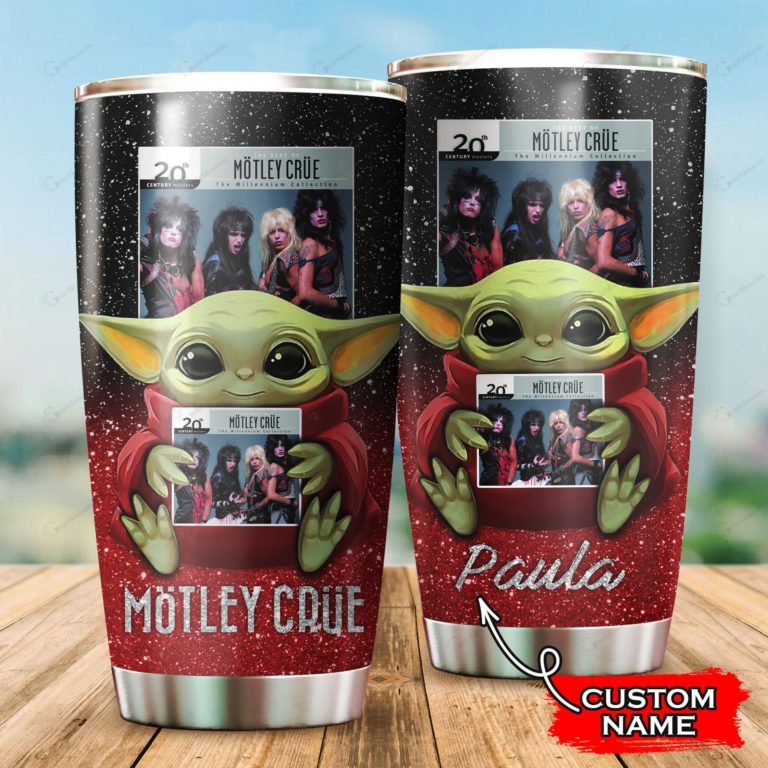 Baby Yoda Hug Motley Crue Band Tumbler Cup
