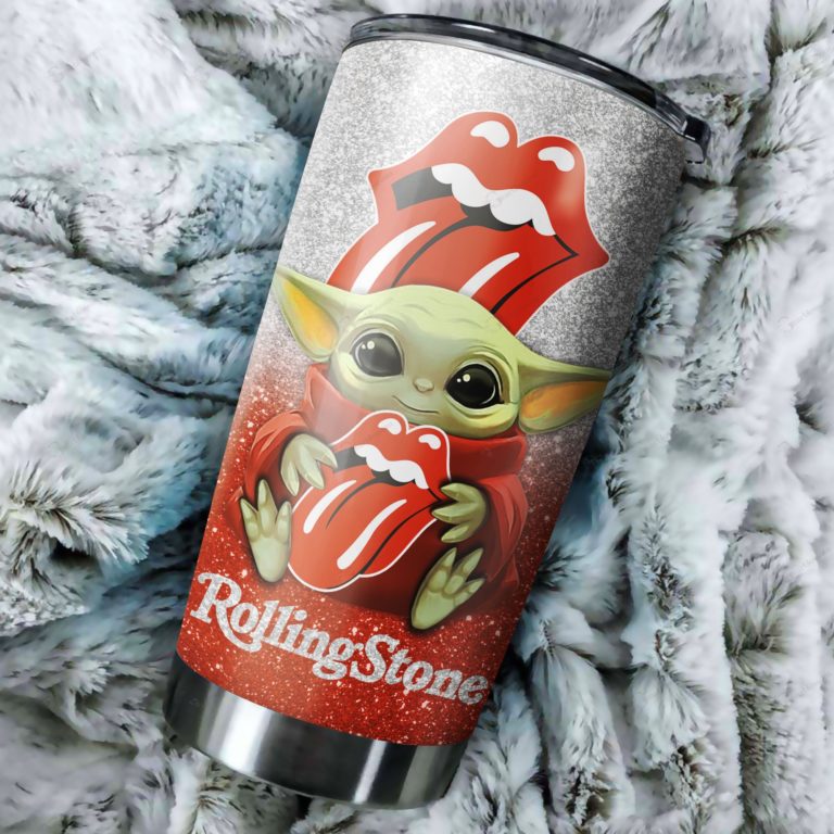 Baby Yoda Hug The Rolling Stones Band Tumbler Cup