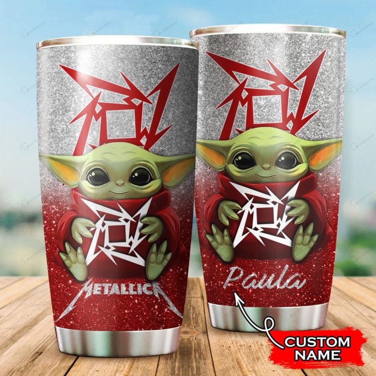 Baby Yoda Hug Metallica Band Tumbler Cup