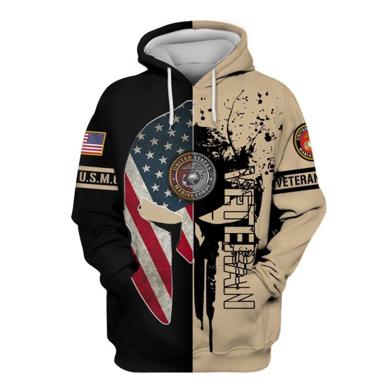American Flag Spartan Helmet Punisher Skull Us Marine Corps Veteran 3d Hoodie, T-shirt