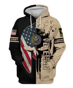 American Flag Spartan Helmet Punisher Skull Us. Army Veteran 3d Hoodie, T-shirt