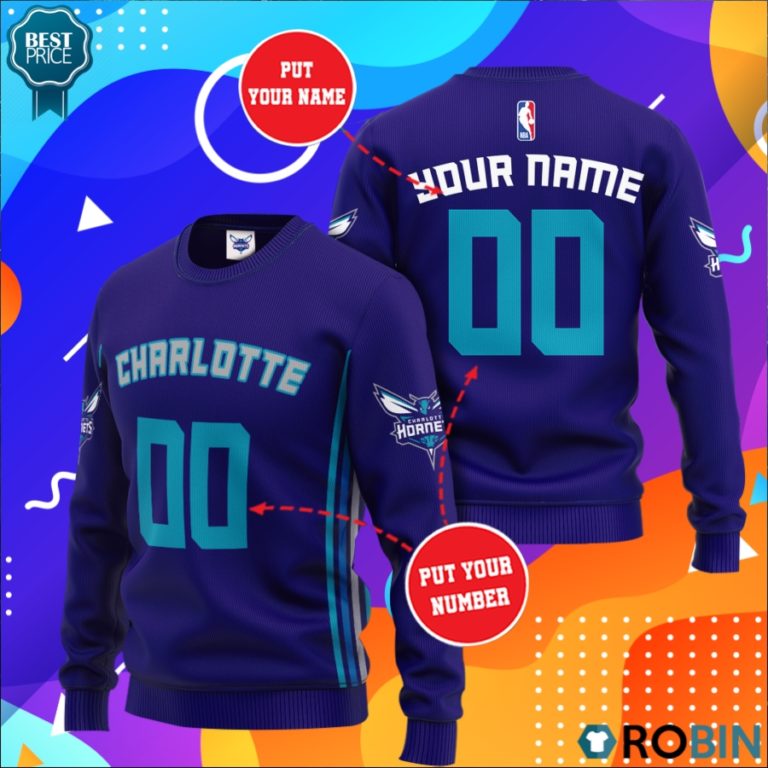 Charlotte Hornets Personalized All Over Print Sweater