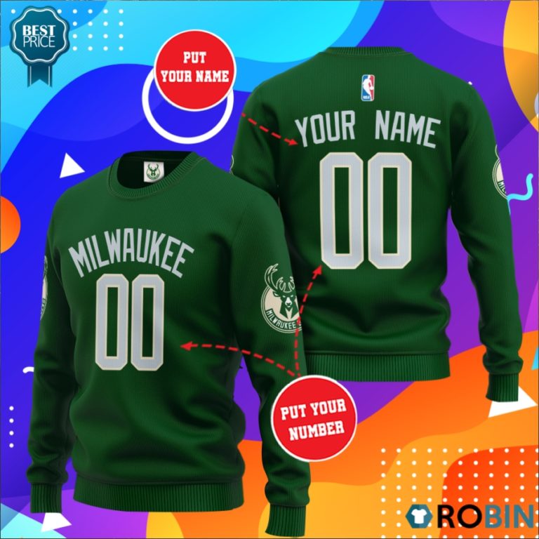 Milwaukee Bucks Personalized All Over Print Sweater