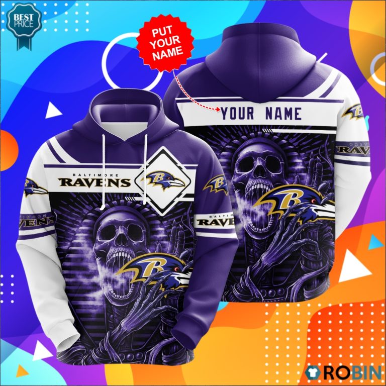 Personalized Baltimore Ravens Skull 3D Print Hoodie