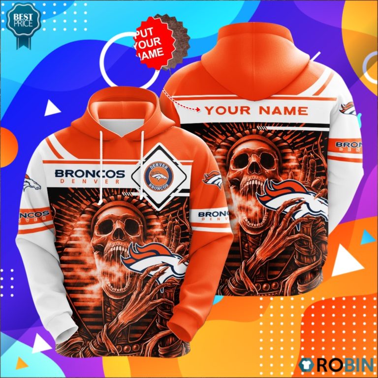 Personalized Denver Broncos Skull 3D Print Hoodie