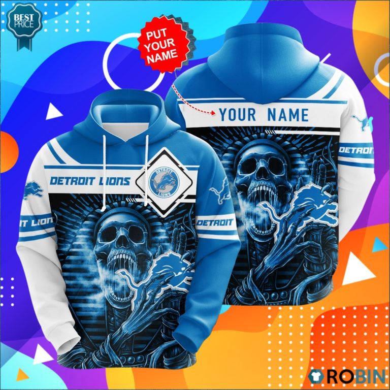Personalized Detroit Lions Skull 3D Print Hoodie