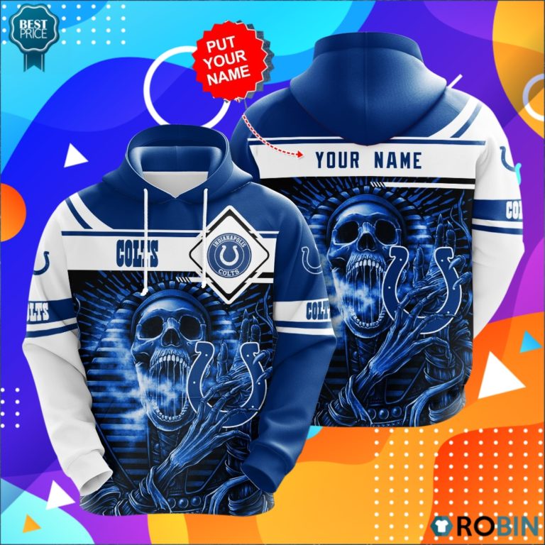 Personalized Indianapolis Colts Skull 3D Print Hoodie
