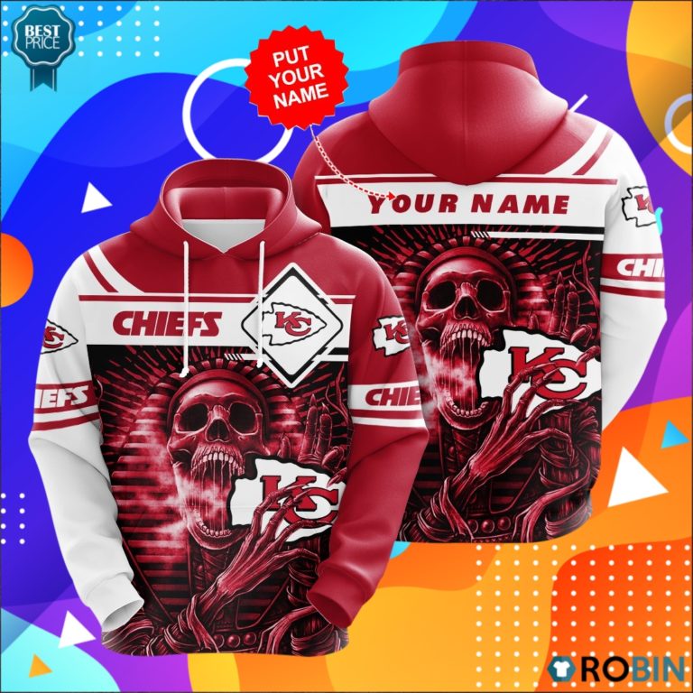 Personalized Kansas City Chiefs Skull 3D Print Hoodie