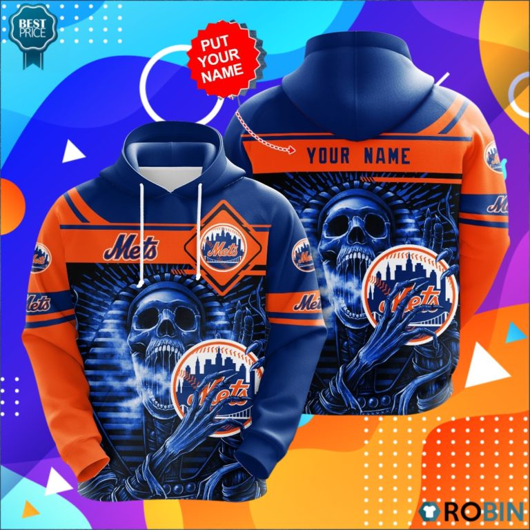Personalized New York Mets Skull 3D Print Hoodie