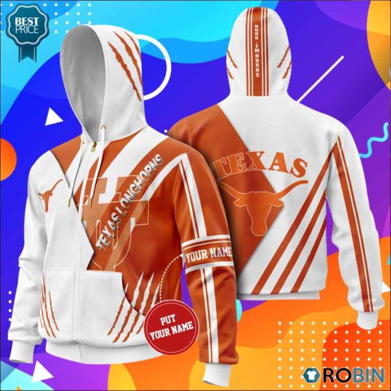Personalized Texas Longhorns Hook ’em Horns All Over Printed Hoodie and Zip Up