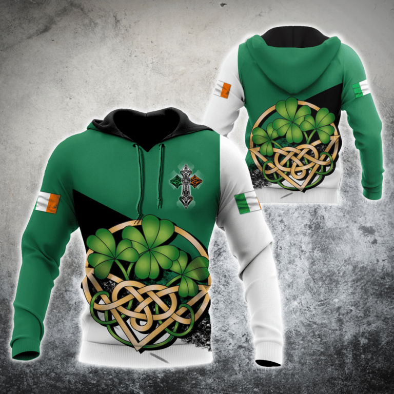 St.patrick Irish Shamrock Celtic Knot 4 Leaf Clover Good Luck 3d Hoodie, T-shirt