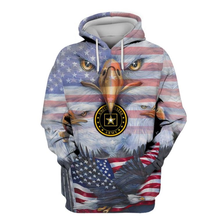 US Army Bald Eagle American FLag 3D Hoodie, T-shirt AM0102