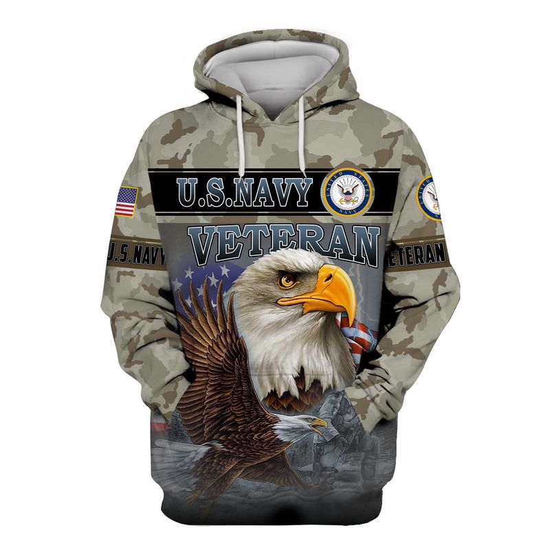 Bald Eagle Hold US Navy Veteran 3D Hoodie, T-shirt - RobinPlaceFabrics