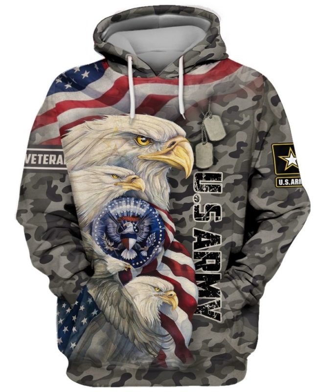 Us Army Veteran Bald Eagle Camouflage 3d Hoodie, T-shirt