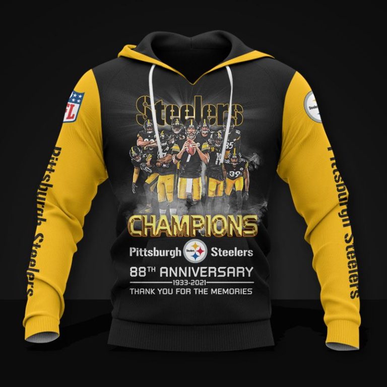 Pittsburgh Steelers Champions 88th Anniversary 1933 2021 3D Print T Shirt, Hoodie, Short