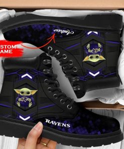 Baby Yoda Hug Baltimore Ravens Boot, Custom Timblerland Boots
