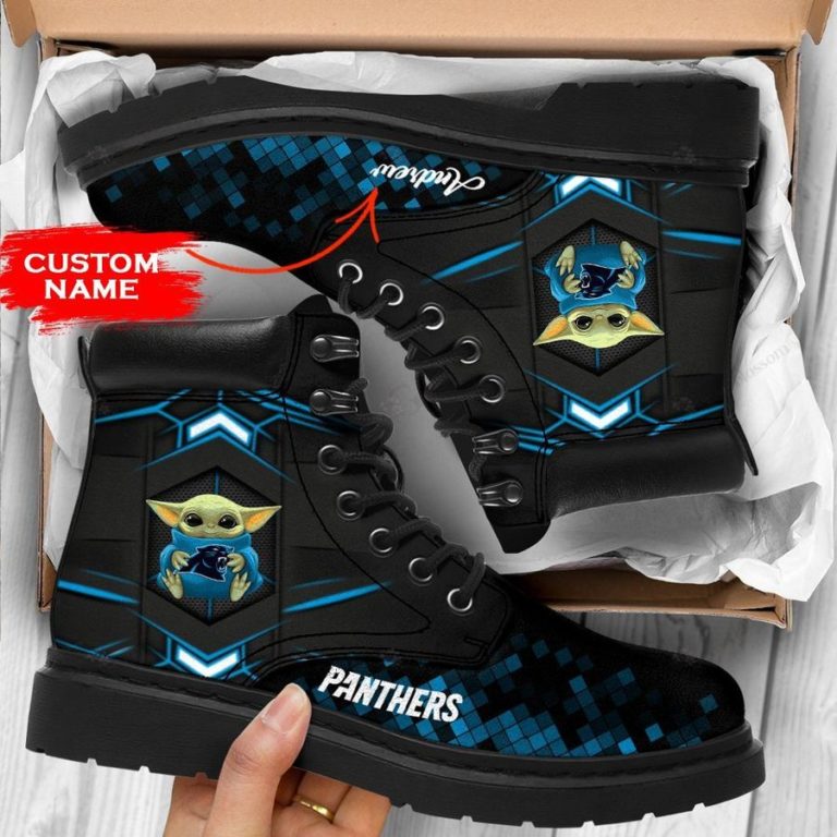 Baby Yoda Hug Carolina Panthers Boot, Custom Timblerland Boots