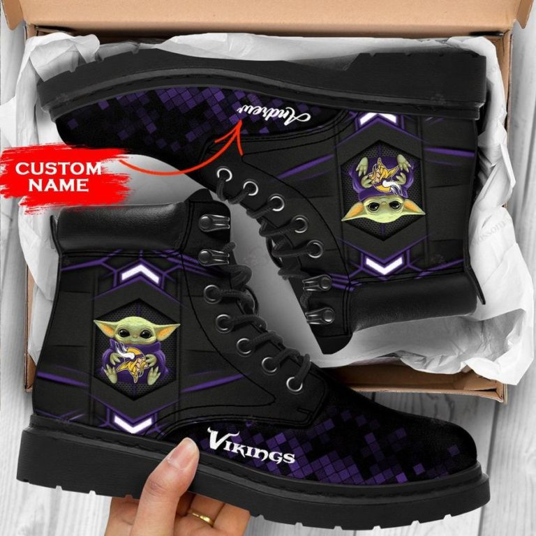 Baby Yoda Hug Minnesota Vikings Boot, Custom Timblerland Boots