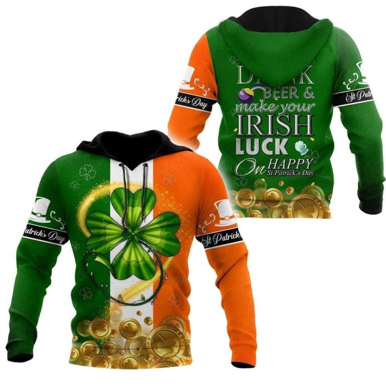 Irish Shamrock St Patrick’s Day Drink Beer 3D Hoodie, T Shirt