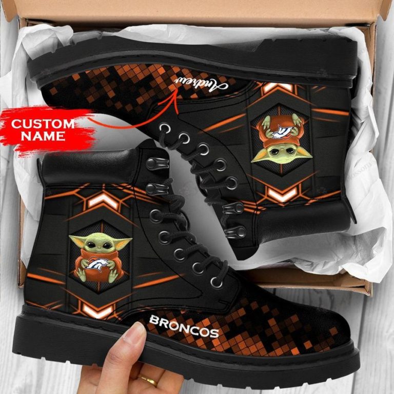 Personalized Baby Yoda Hug Denver Broncos Boot, Custom Timblerland Boots