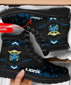 Personalized Baby Yoda Hug Detroit Lions Boot, Custom Timblerland Boots