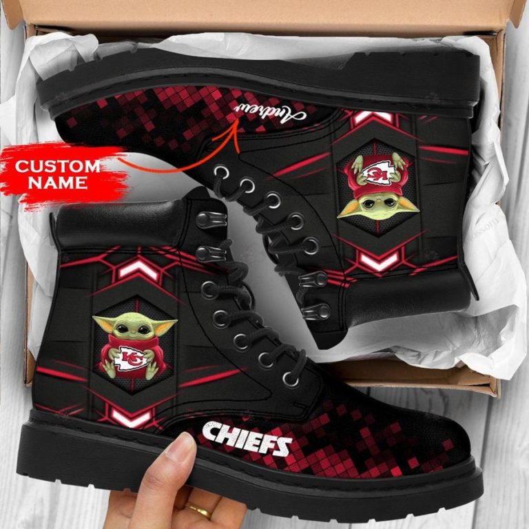 Personalized Baby Yoda Hug Kansas City Chiefs Boot, Custom Timblerland Boots